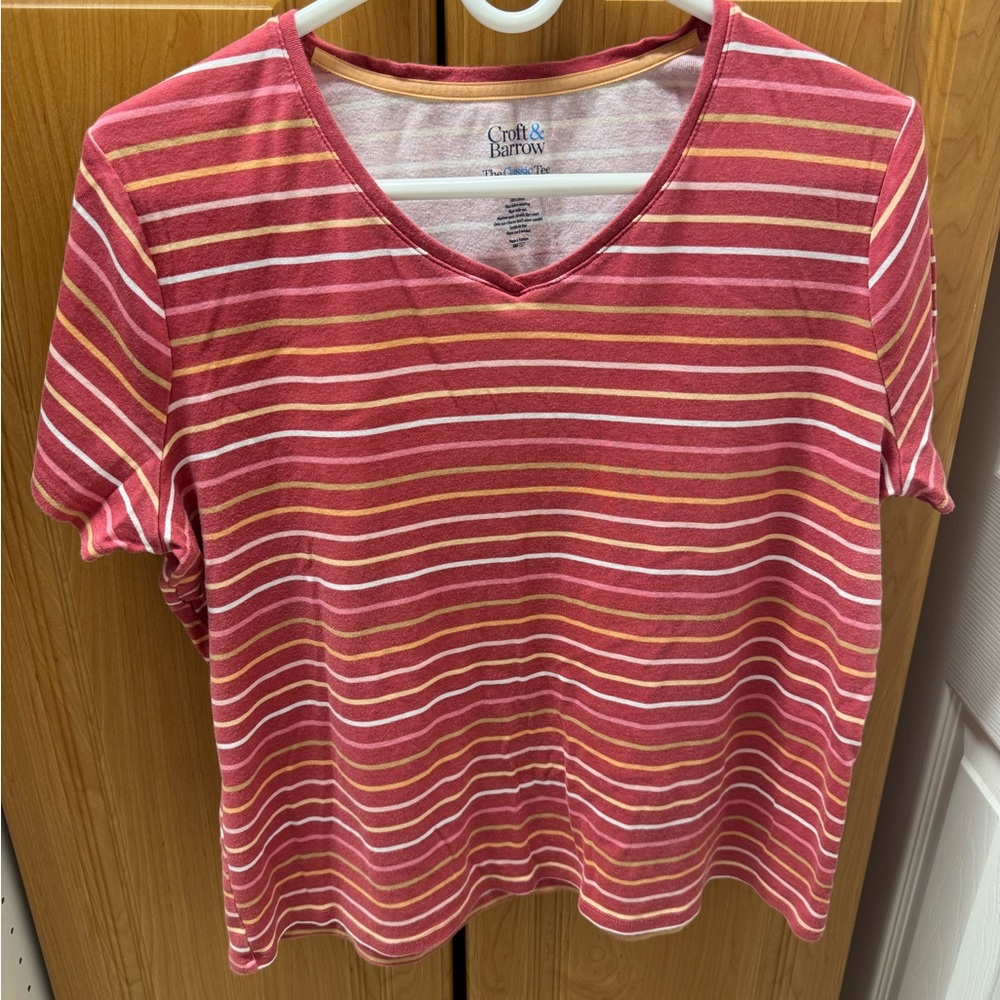 Croft & Barrow Pink Striped Short Sleeve Tee Size XXL